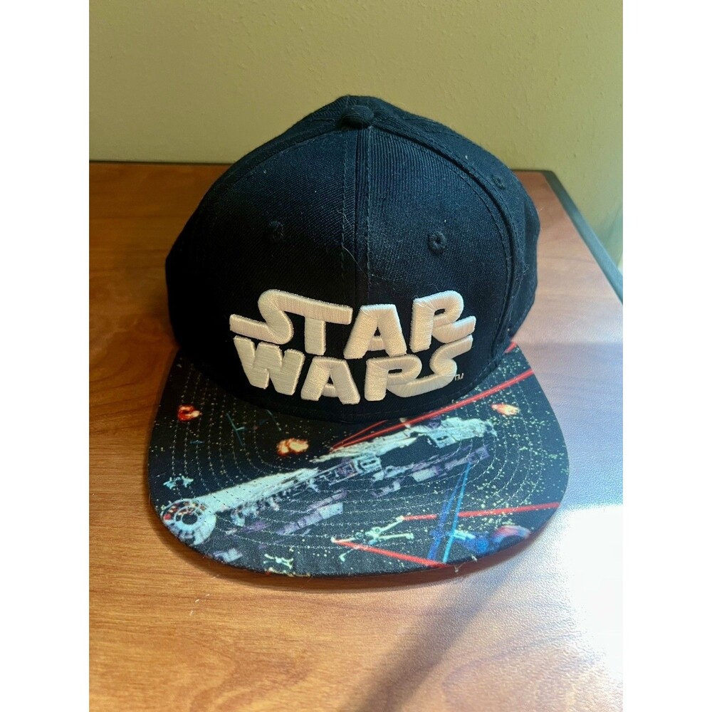Star Wars Hat Snapback Cap Black White Embroidered Logo Space Galaxy Print Bill